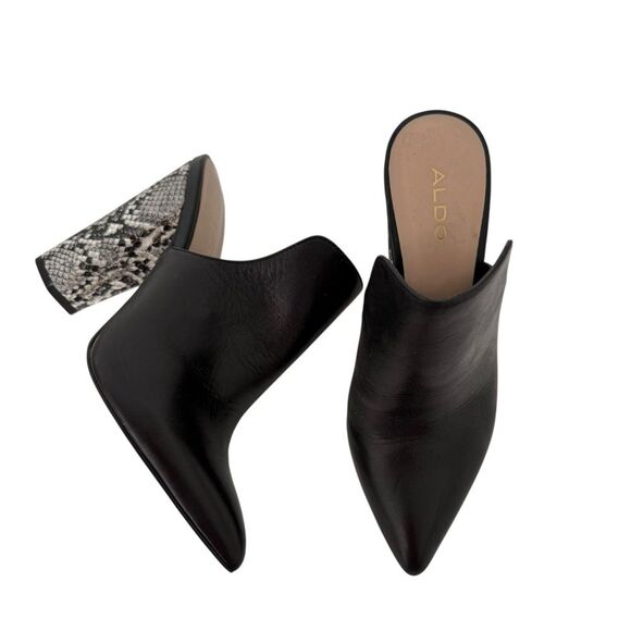 Aldo Etalisien Snakeskin Vegan Leather Slip on Block Mule Booties size 7 - Picture 4 of 10